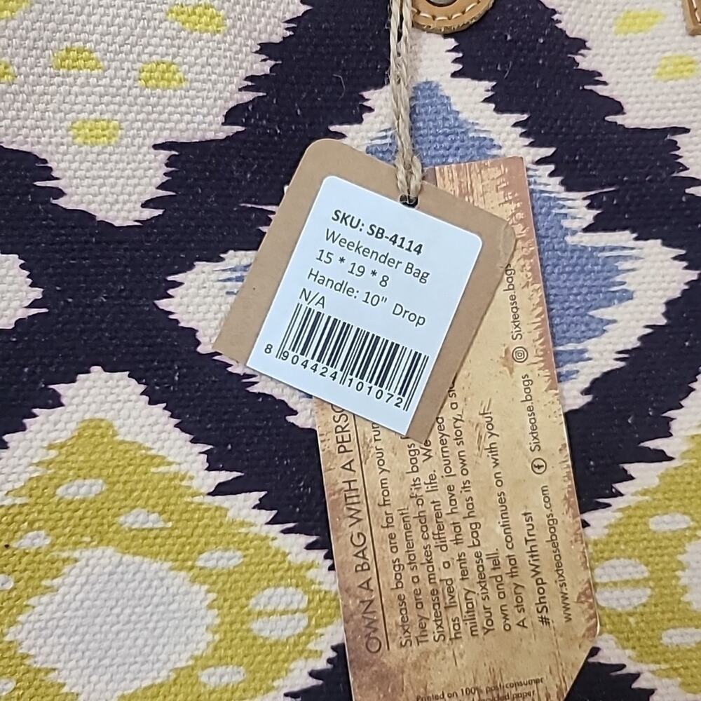 New Sixtease Tote Weekender Bag Leather Canvas Boho Southwestern Multi Textures - Picture 2 of 12